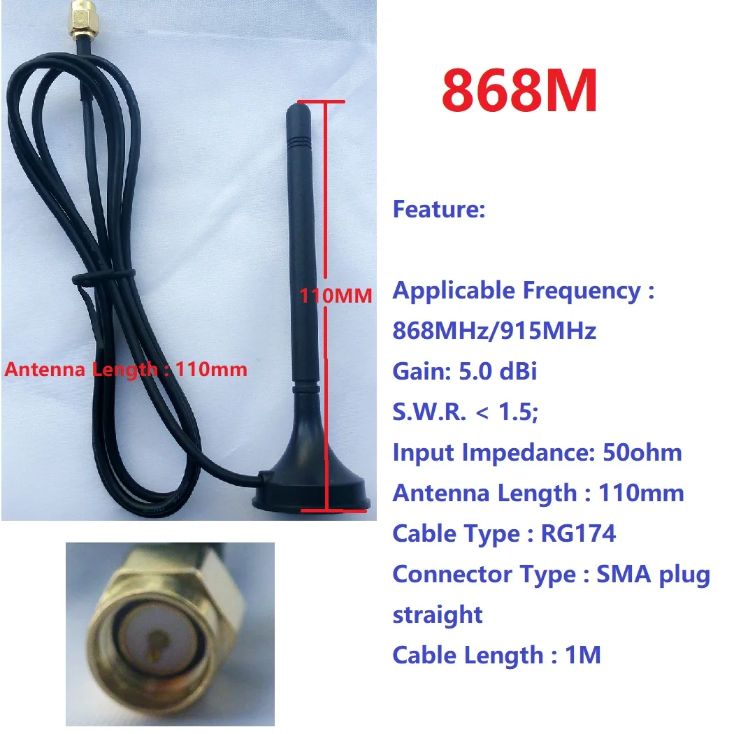 TB450 TB451 DC 5 DBI 433M 868M Sucker Antenna 50ohm RG174 SMA Plug Straight For RT18A01 DTU RS485 Wireless Transceiver  Antenna