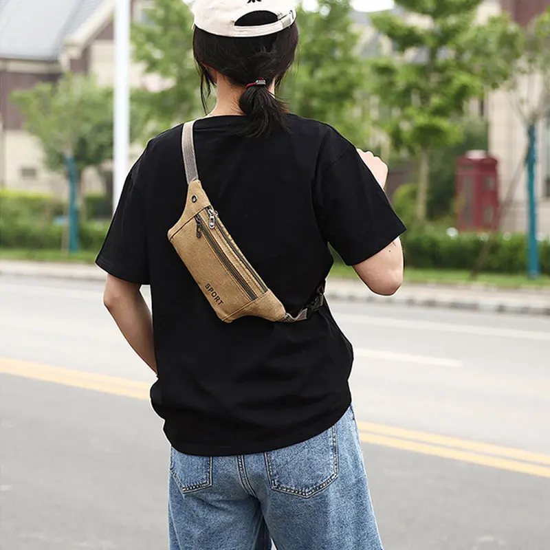 Men Casual Durable Fanny Waist Pack Male Waist Bags Belt Canvas New Hip Bum Military Bag Pouch Three Zipper Pocket