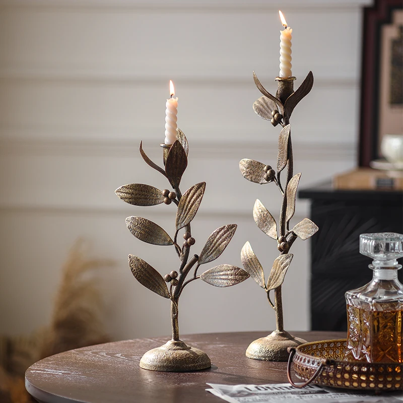 Vintage Botanical Cast Iron Candle Holder | Rustic Leaf Design Taper Candle Stand | Home Decor