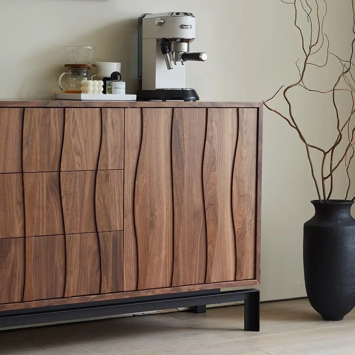 Medieval style bedroom, bedside locker, French side cabinet, wabi-sabi retro style, black walnut