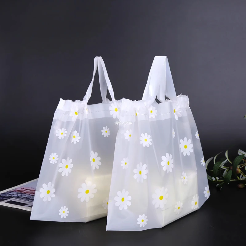 50Pcs/lot Translucent Daisy Plastic Bags Gift Bags Shopping Bags for Small Business Boutique Wedding Birthday Party Gift Bags