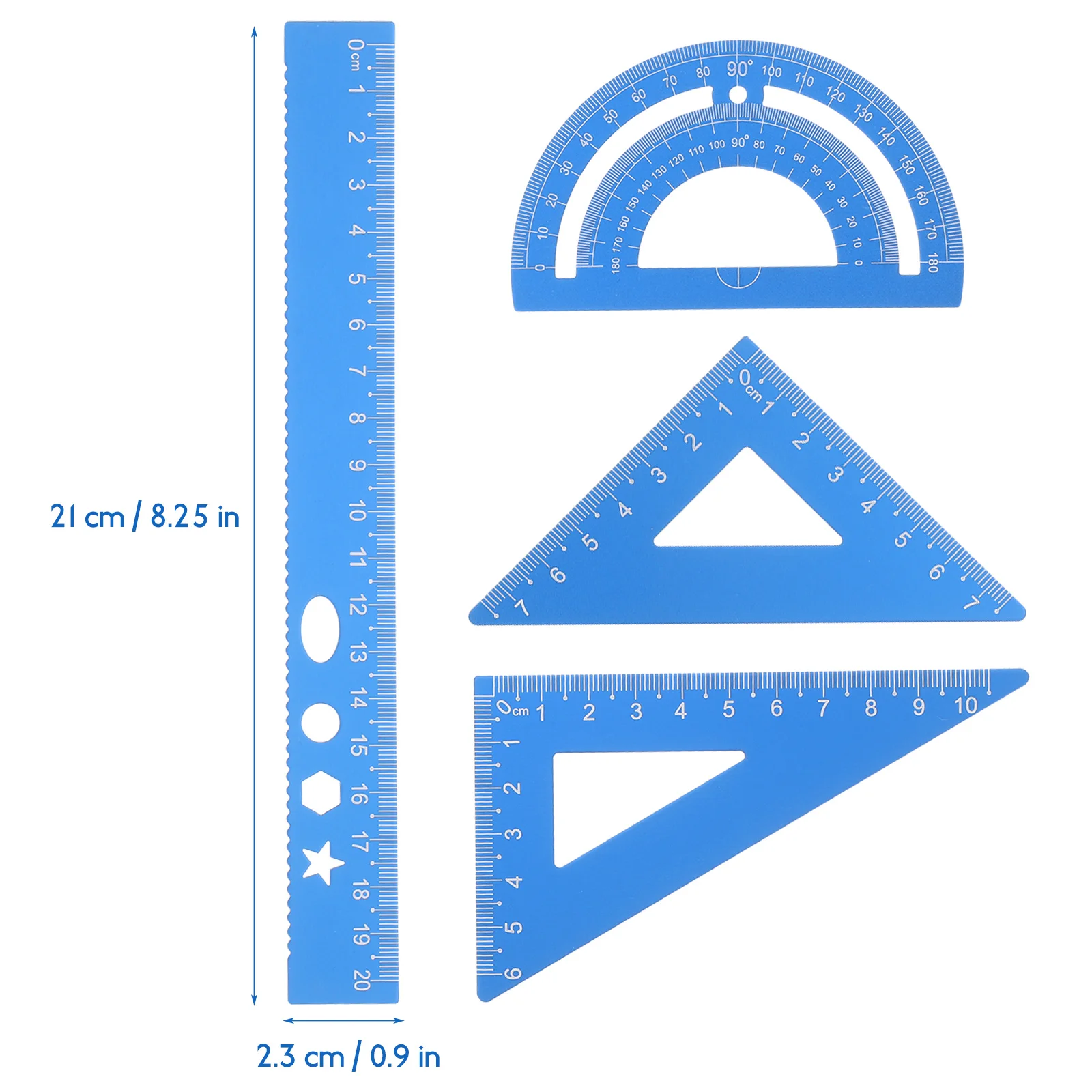 Schulzubehör-Lineal-Set, quadratisches Zeichenwerkzeug, Messung, blaue Aluminiumlegierung, unverzichtbar