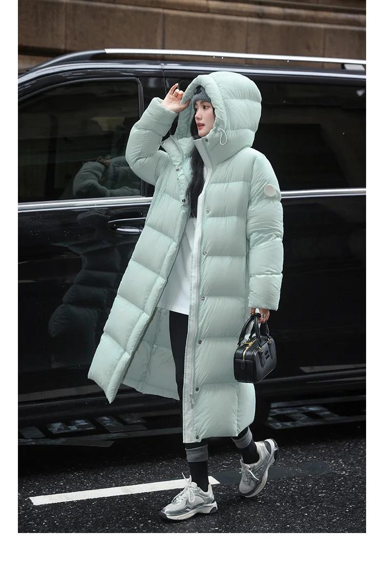 Winter High Quality Long Hooded Down Jacket Women White Duck Down Warm Thick Outwear Female Loose Parker Knee Length Down Jacket