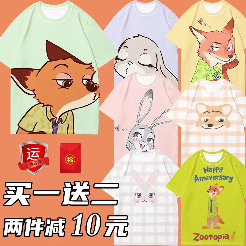 

Zootopia Joint Top Men Short Sleeve Judi Nick Couple Dress Summer Design Sense Niche T-shirt