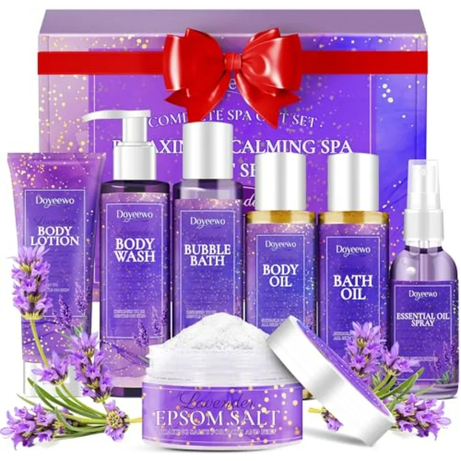 

Spa Gifts for Women, Bath Body Care Wash Christmas Gifts Baskets for Women, Relaxation Calming Lavender Spa Set Home Self Care