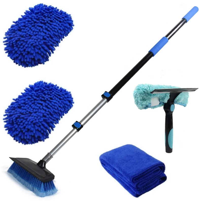 5-12 ft Outdoor House Brush with Extension Pole Window Cleaning Kit Car Washing Tools 4 pcs Set