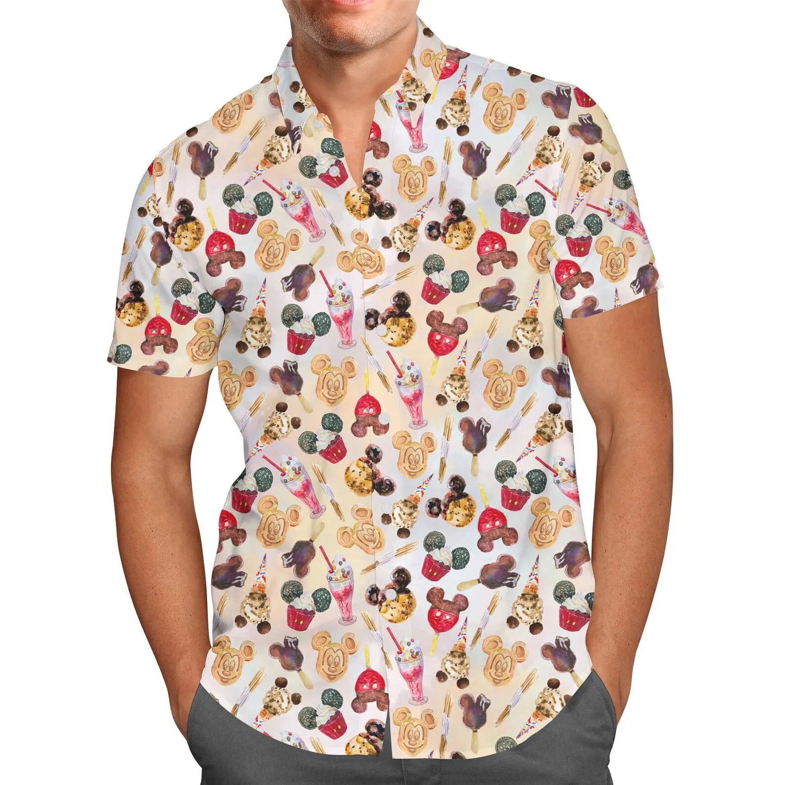 Camisa masculina de botão de manga curta, camisa havaiana do 100 ° aniversário da Disney, tops vintage da moda, inspirada na WDW