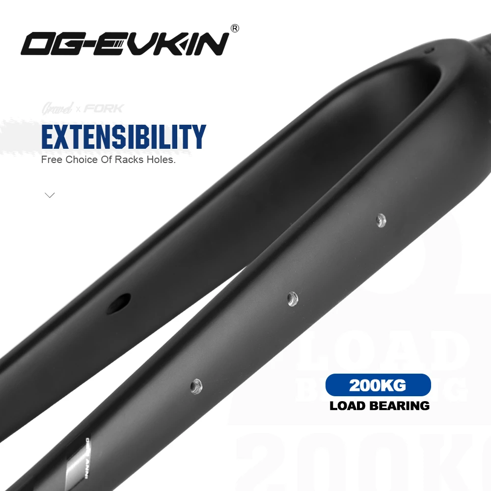 OG-EVKIN FK-010 Gravel Fork Carbon Fiber Tapered  Bicycle Front  Bike  Black Matte 700C x 45C Thru Axle 12x100mm