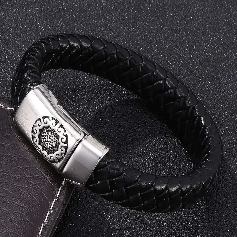 Унисекс плетеный браслет из натуральной кожи с магнитной застежкой из нержавеющей стали для женщин и мужчин подарок модные ювелирные изделия браслет B0259
