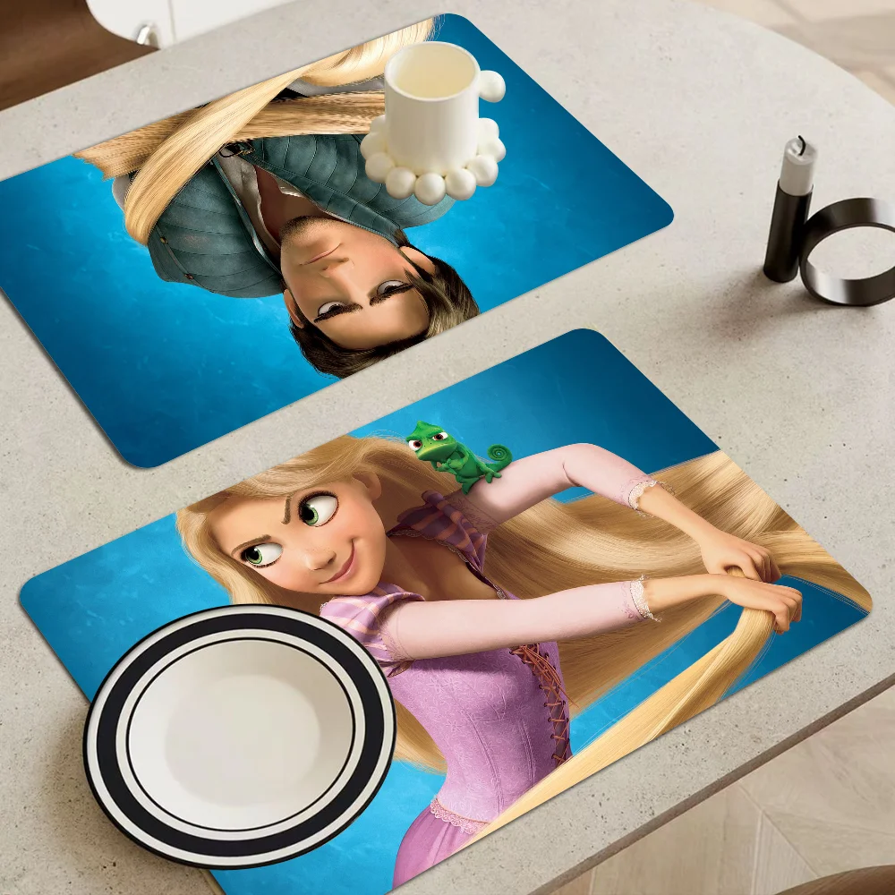 Movie Tangled Rapunzel Quick Drying Dish Mat Printed Kitchen Tableware Coffee Draining Pad Dinnerware Cup Bottle Placemat