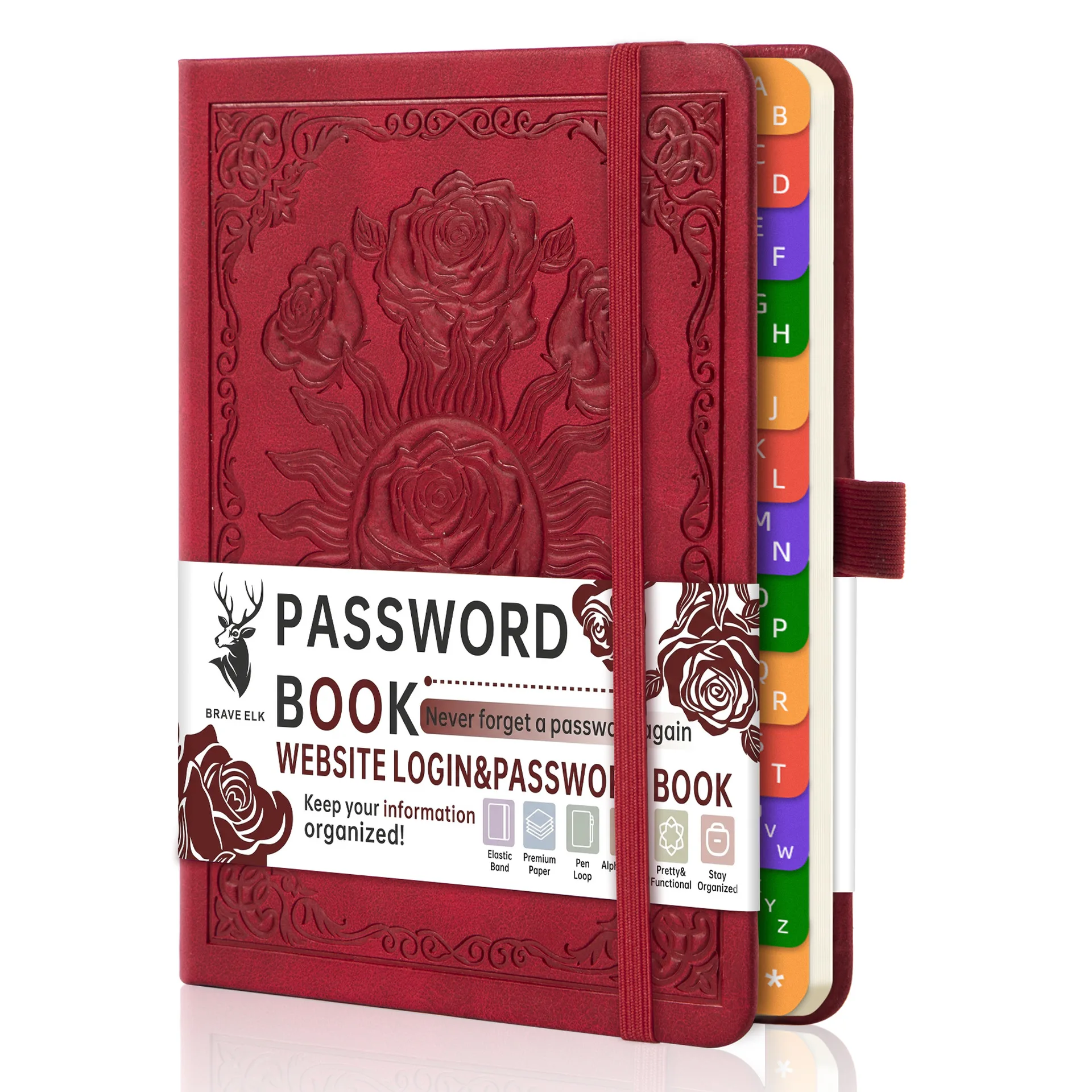 B6 Password Keeper Book 3D Embossed Cover 60 Sheets Inner Pages With A-Z Alphabet Tabs Website Login Address Phone Log Notebook