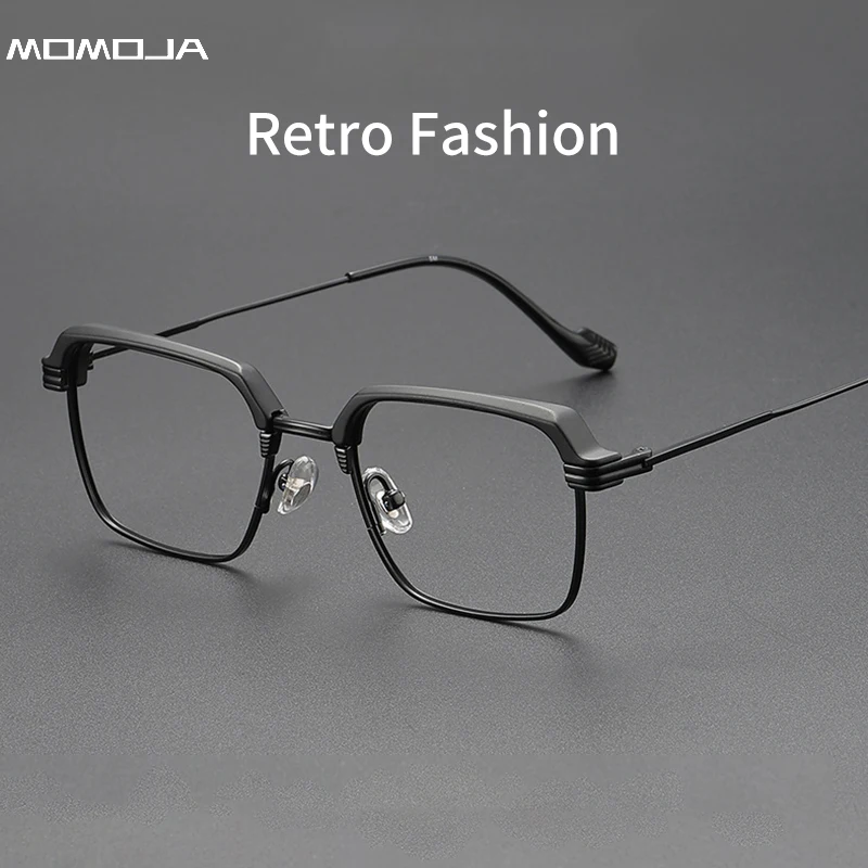 

MOMOJA Men's Ultralight TR90 Eyebrow Alloy Glasses Frame Anti-Blue Light Business Casual Myopia Prescription Glasses 52062