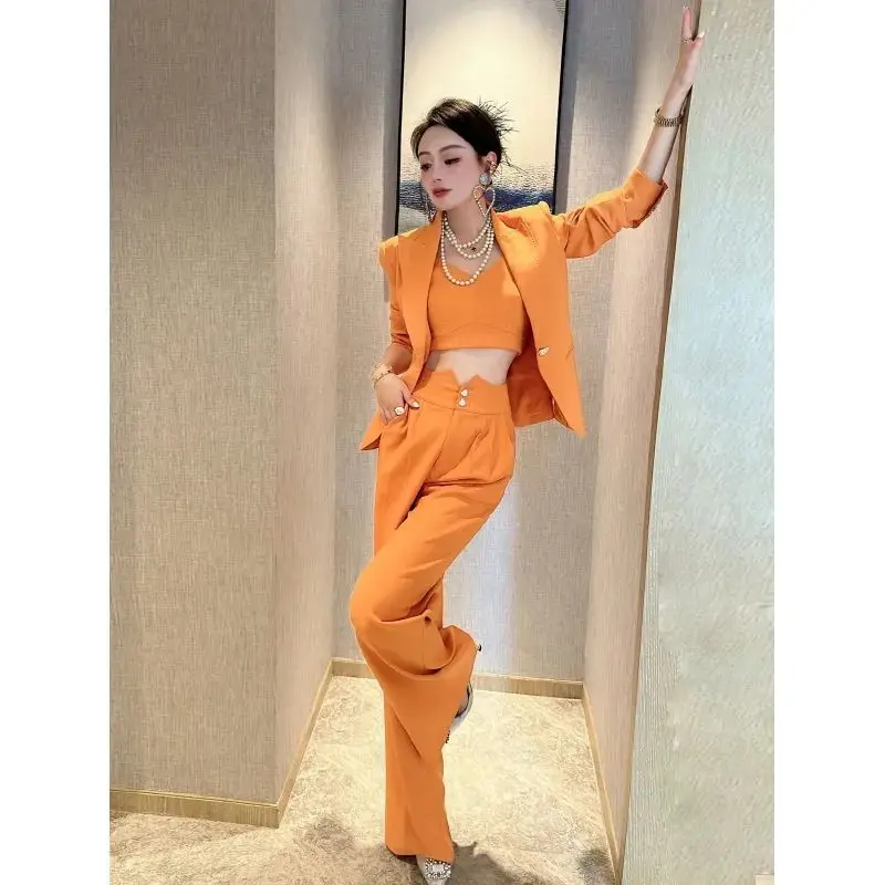 Temperament Fashion Casual Women's Set Korean Edition Western Fashionable Suit Wide Leg Pants Slimming Two Piece Set
