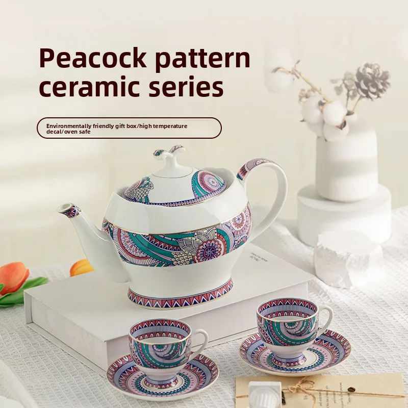 Bone China Kettle Coffee Cup Ceramic Premium Sense One Set Gift Box Delicate Mug Cup Saucer Modern Simple With Lid