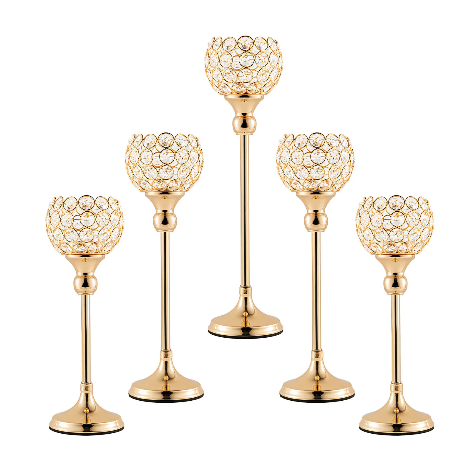 

Gold and Silver Crystal Candlesticks Holders for Wedding Centerpieces, Tea Light, Candlesticks, Decorations, 5PCs per Set