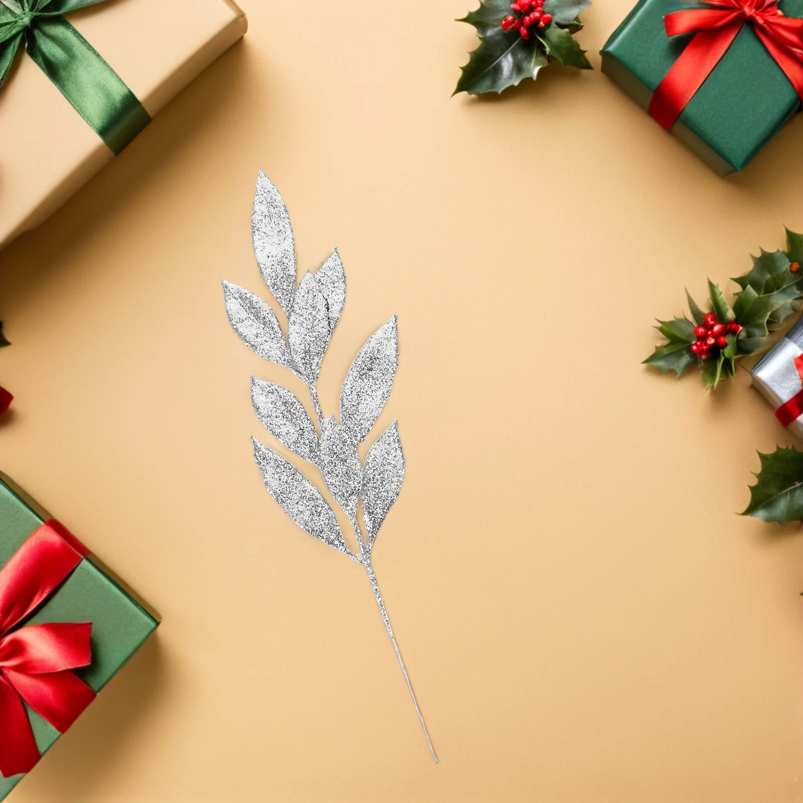

12Pcs Christmas Glitter Pick Assortment: Realistic Fake Leaves for Tree Decoration, Wedding Centerpieces, Tea Party Branches and