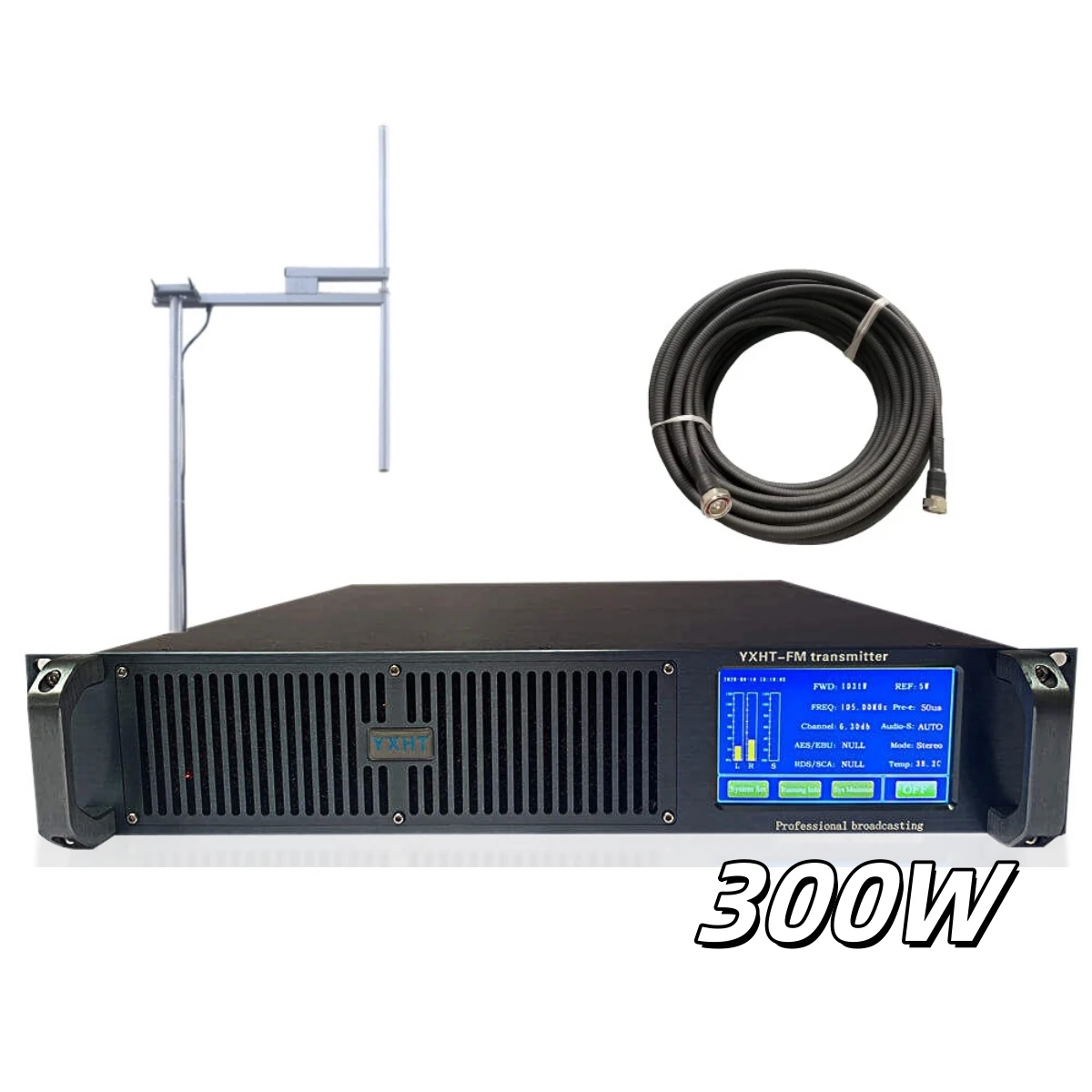 

300W FM Transmitter Set FM Broadcast Transmitter + 1 Bay Dipole Antenna + 30m Cable for Radio Station