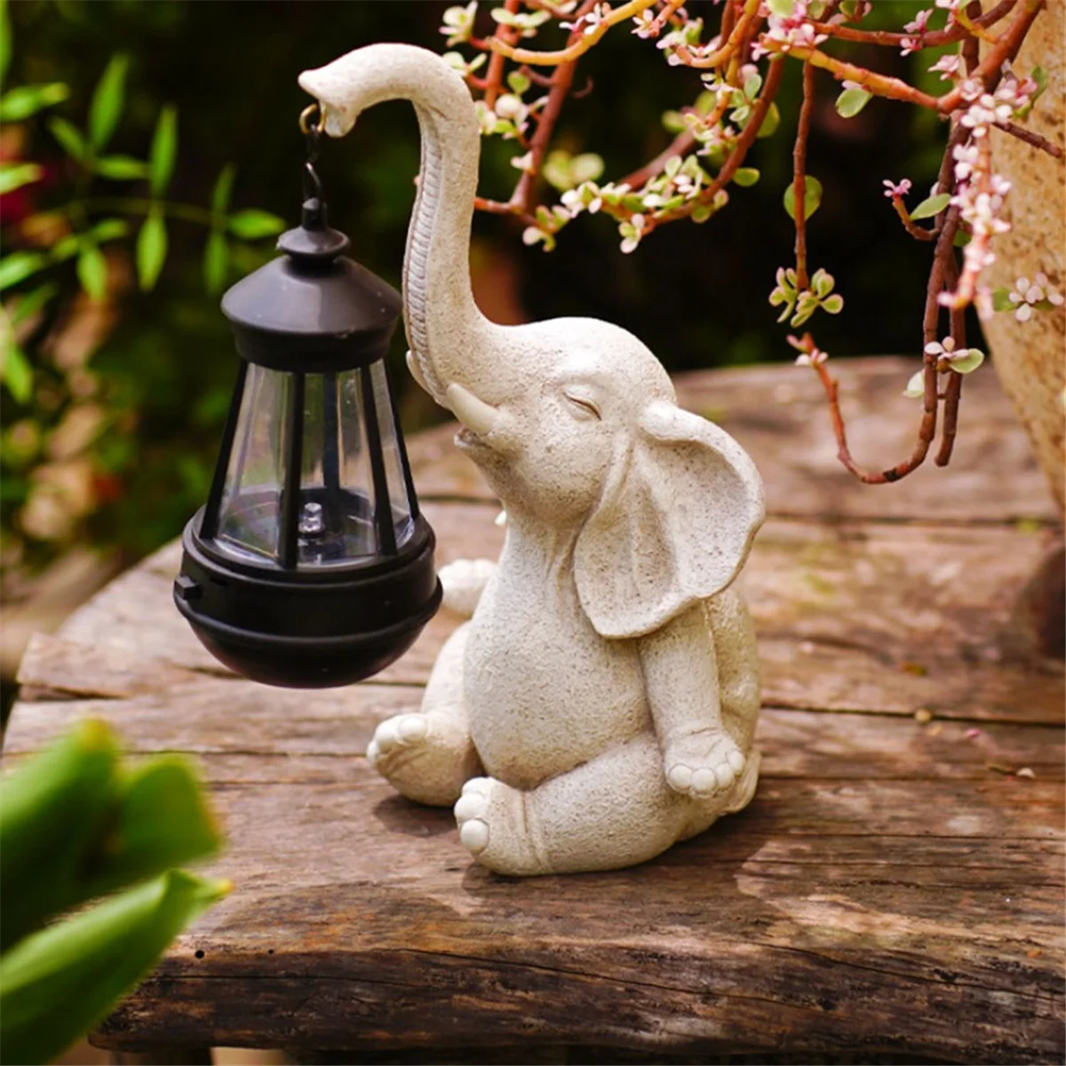 Elephant Solar Lamp Decoration Waterproof Solid Resin Craft Elephant Ornament Statue Yard Balcony Garden Figurine Lamp A