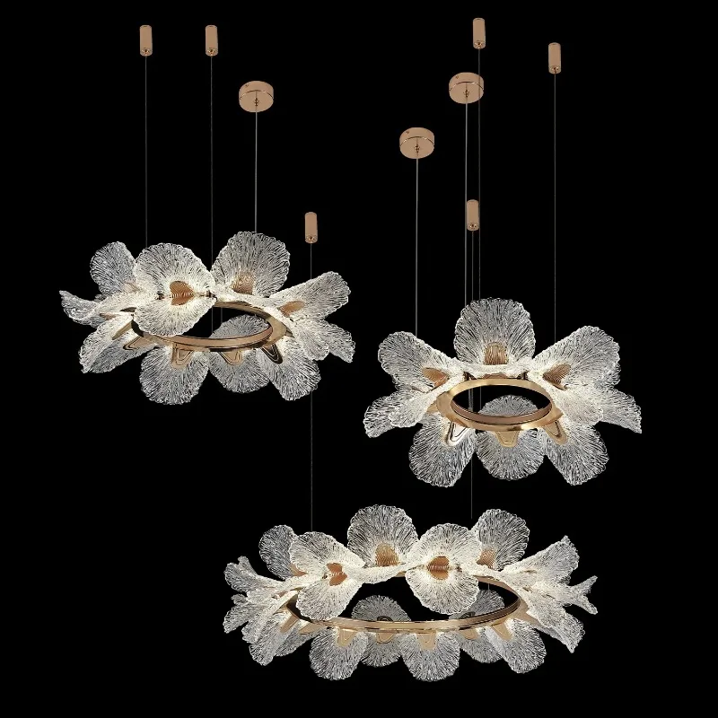

Round Chandelier for Living Room Hotel Bedroom Decoration Customizable Modern Glass Flower Pendant Light Household Lights Items