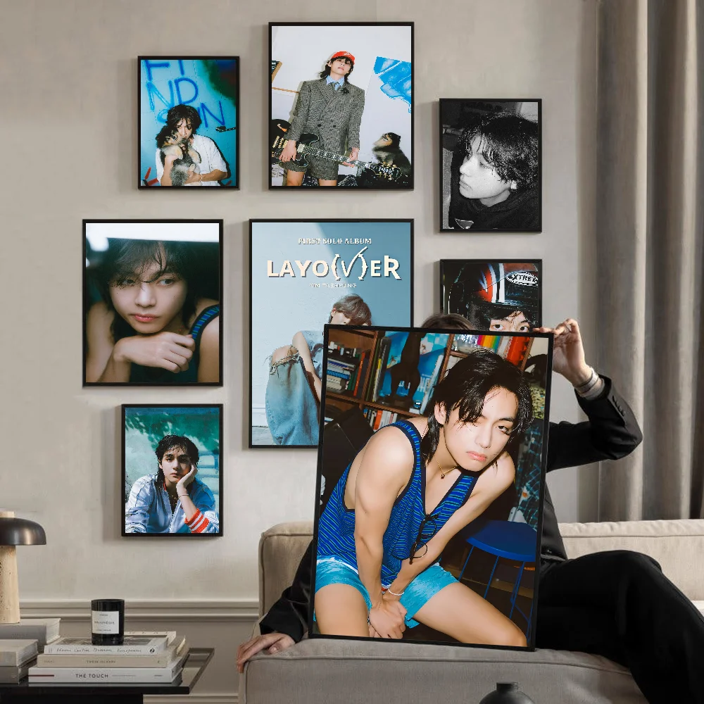 

Singer Kpop K-Kim T-Tae H-Hyung V Layover Movie Sticky Posters Vintage Room Home Bar Cafe Decor Room Wall Decor