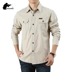 Pure Cotton Men's Casual Shirts Oversized Overshirt Long Sleeve Cargo Shirt Men Clothing Solid Tooling Shirt 6XL AF1388