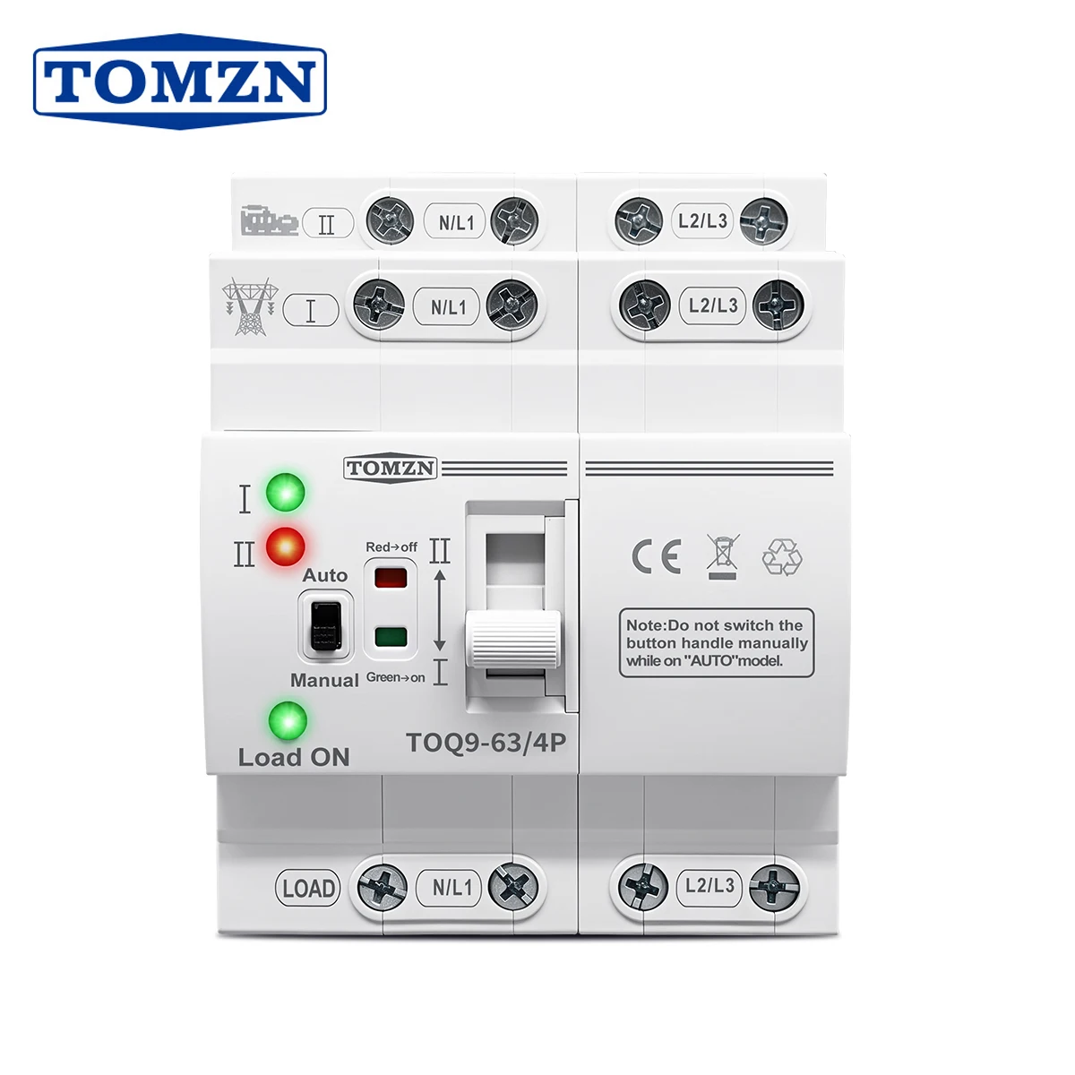 

TOMZN Офисный автоматический/ручной трехфазный переключатель двойного питания, бесперебойный, 4P, AC230/400В, 63А, на DIN-рейку, 50мс, компактный, легкий