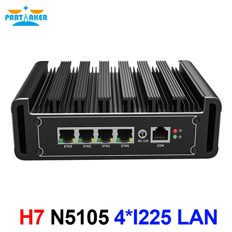 Quạt Không Cánh Mini PC 4 Intel 2.5G LAN Celeron J4125 2.5GbE I225-V LAN Mini Router Máy Chủ ESXI HD-MI PfSense Tường Lửa thiết Bị