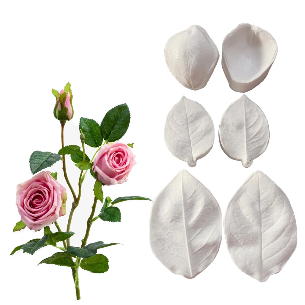 New Rose &Leaf Silicone Mold DIY Pastry Cake Fondant Leaf Mould Dessert Chocolate Flower Clay Decoration Bake Tool M2879