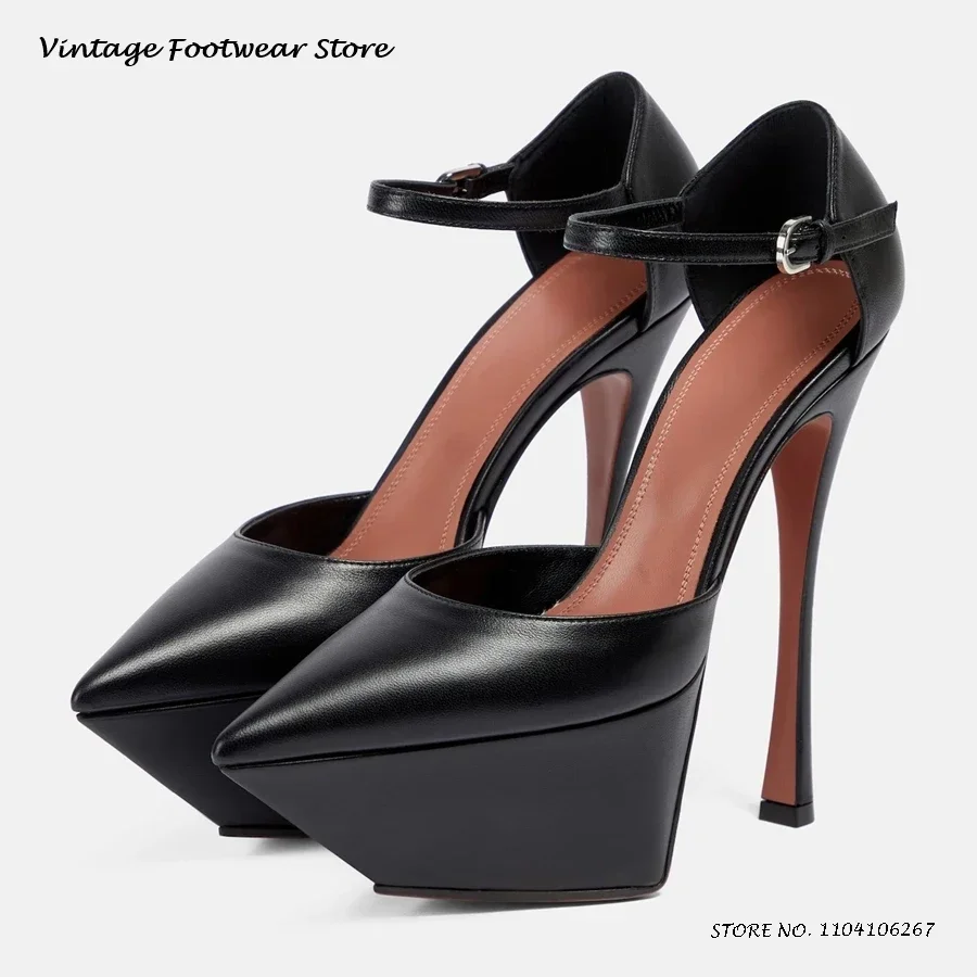 

Super High Stiletto Platform Pumps Sexy Pointed Toe Thin Heels Party Wedding Shoes Women's Spring Summer Buckle Strap High Heels