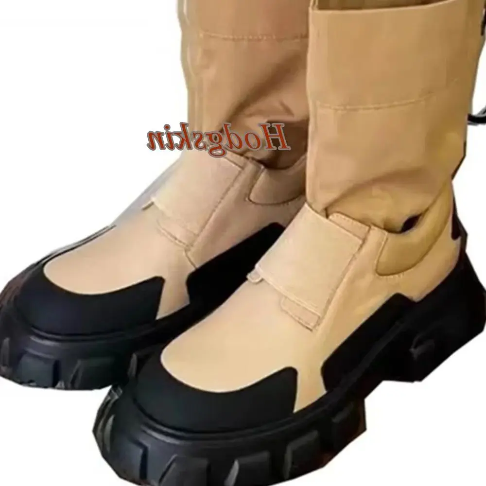 Patchwork Mid Calf Sweet Boots Round Toe Slip On Chunky Heel Women Boots Fashion Casual 2025 New Arrivals Autumn/winter Boots