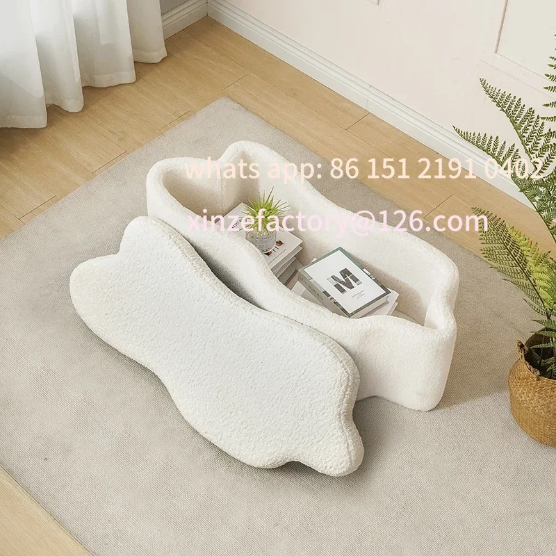 

Customizable odzieżowy w stylu nordyckim Długa ławka Wełna jagnięca Stołek do zmiany butów Kremowy styl Przechowywanie