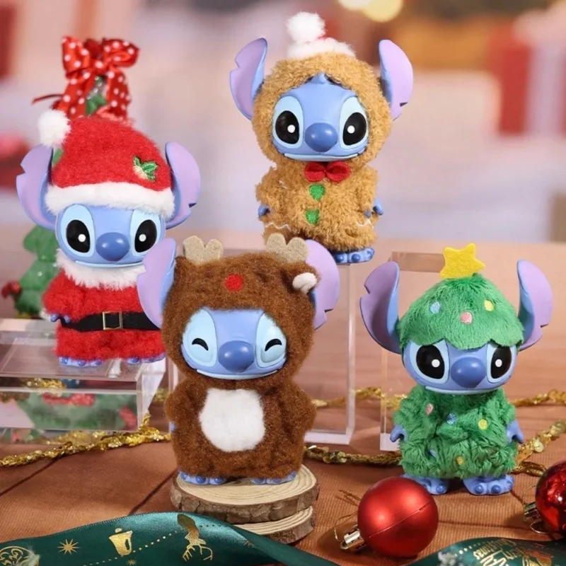 Hot Genuine Christmas Stitch With Outfit Series Blind Box Kawaii Stitch Figure Toy Collectible Doll Mystery Box Stitch Christmas