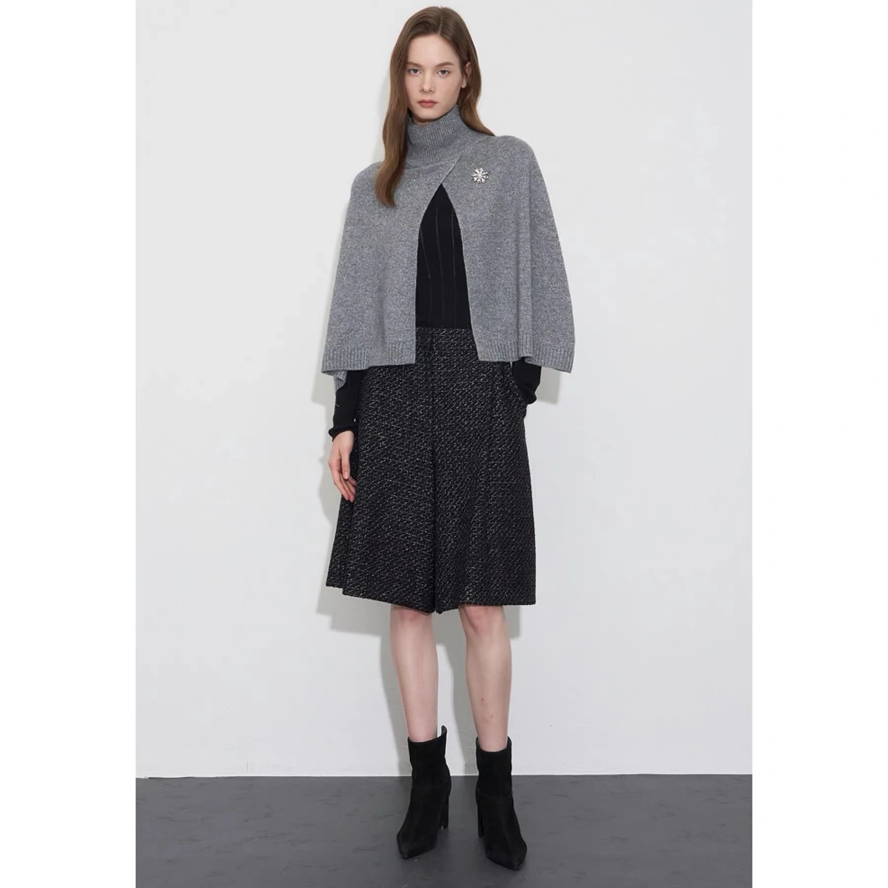 الليمون الجبن 0BZ25 الخريف Faionable وشاح من الصوف دبوس عالية طوق التخسيس تنوعا محبوك سترة المرأة Faion