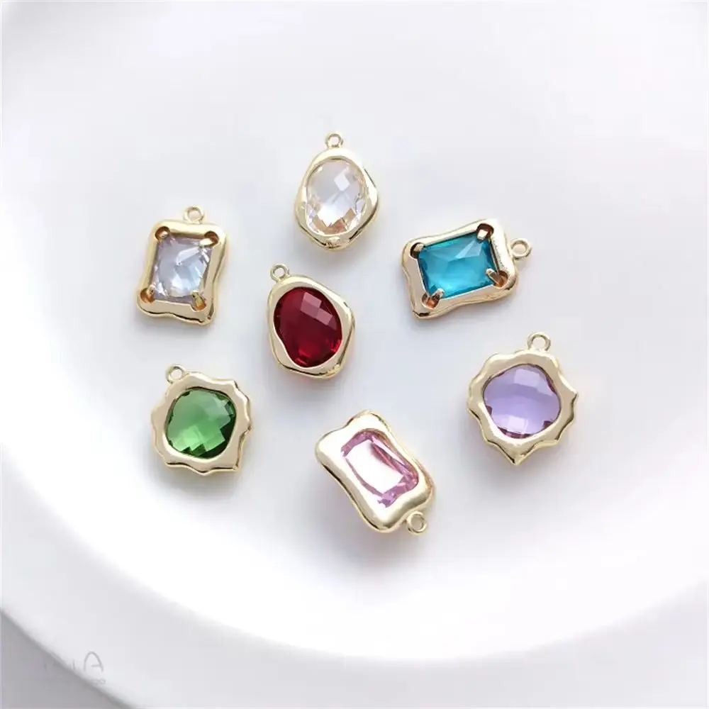 

14K Gold Package with Zircon Irregular Rectangular Oval Lover Bean Color Zircon Pendant DIY Necklace Pendant