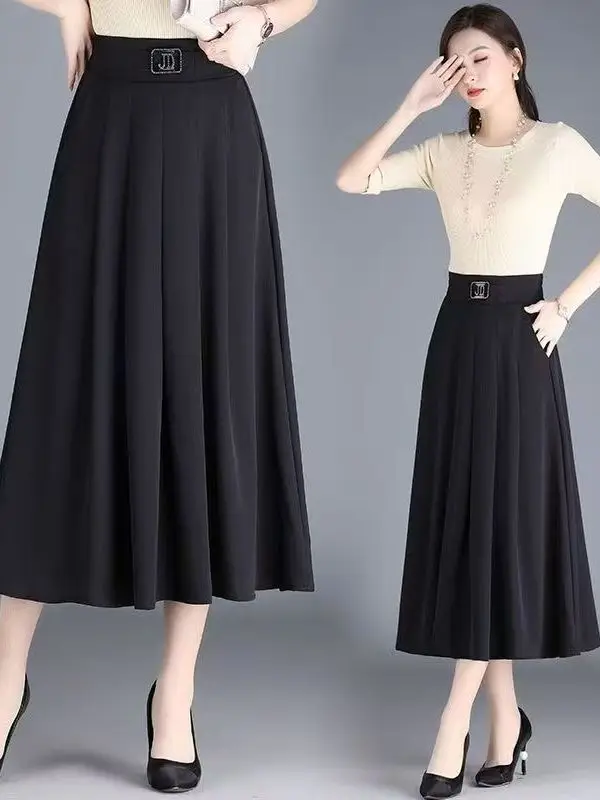 

Новая женская юбка миди 2026 года, больших размеров, А-силуэт, плиссированная, с завышенной талией, стройнящая, весенняя, в корейском стиле, повседневная, для офиса, из полиэстера...