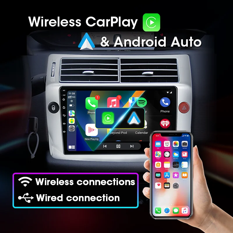 Radio de Coche Android 2 Din para Citroen C4 C-Triomphe Quatre 2004-2014, Accesorios para Coche, Carplay, Navegación Multimedia, Unidad Principal 4G