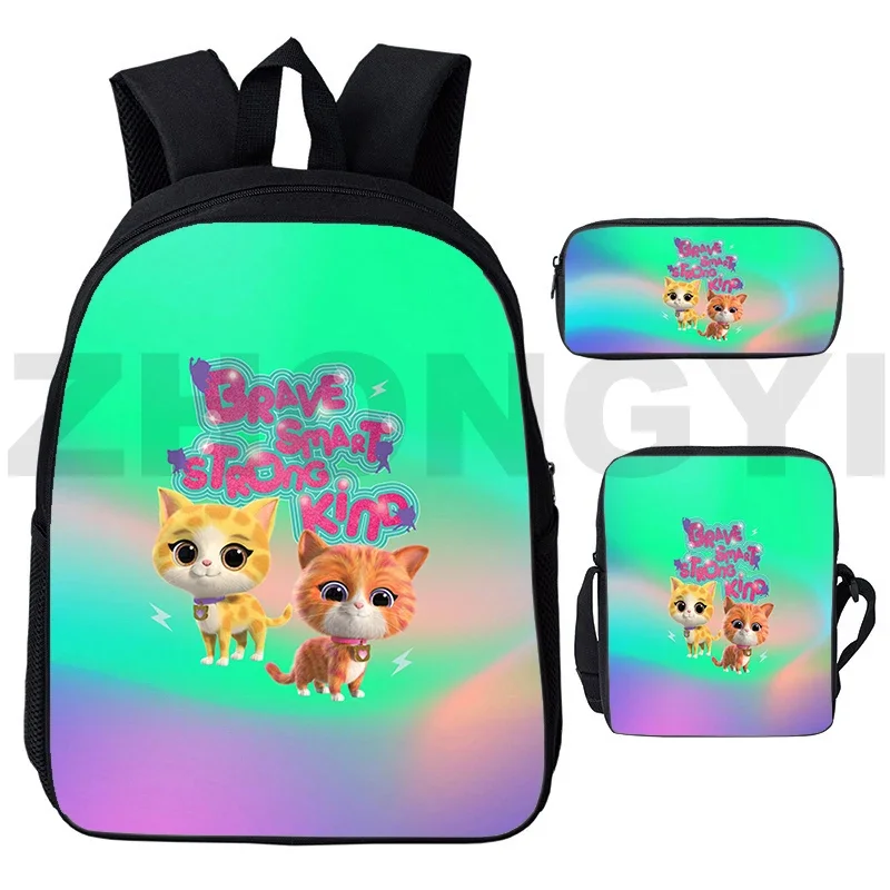 Preppy Style SuperKitties School Bags for Students 3 In 1 Harajuku Cat Shoulder Bag Cute Rucksack Kindergarten Anime Pencil Case