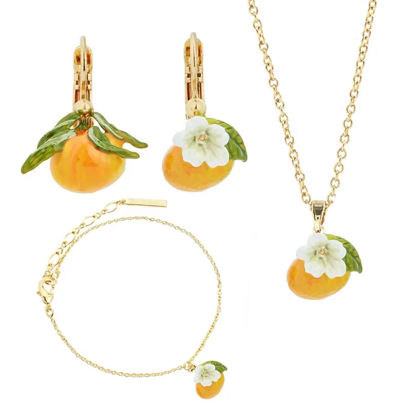 

Spring New Arrival Dutch Style Series Painting Fresh Small Citrus Flower Leaf Earrings Ear Clip Ear Hook Bracelet Necklace Women
