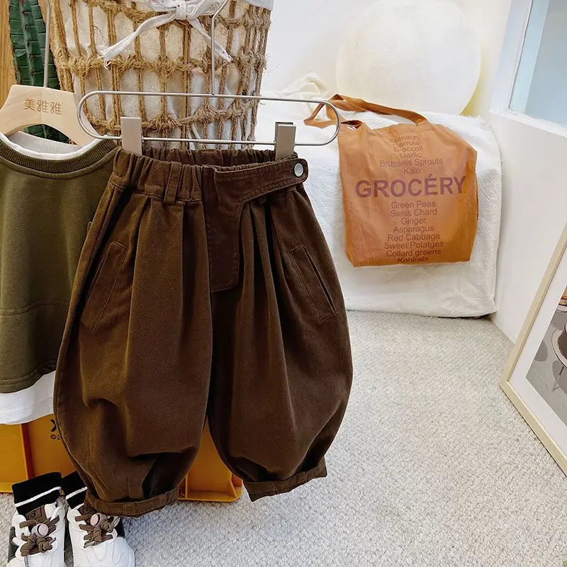 2025 الأطفال الخريف الشتاء سراويل تقليدية سميكة تنوعا الصلبة مرونة الخصر الاطفال الفتيان سراويلي حريمي 1-10 سنوات الفتيان السراويل #4