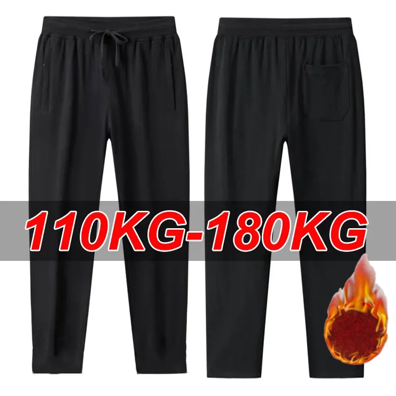 

Мужские брюки на флисовой подкладке, большие размеры 110-180 кг, осенне-зимние эластичные облегающие брюки с эластичной резинкой на талии, классические брюки, мужская одежда