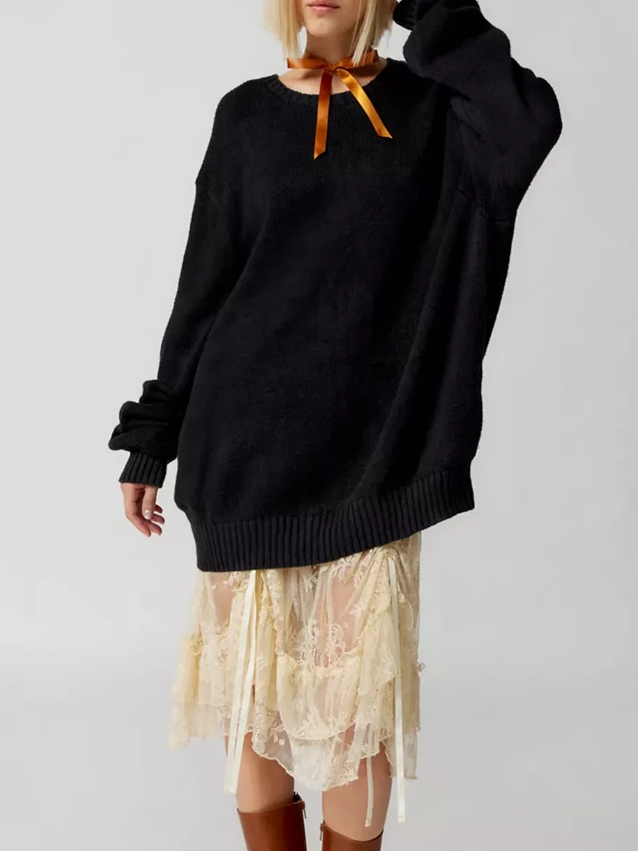 Women s Floral Embroidered Sweaters with Long Sleeves and Oversized Fit Round Neck Pullover for Fall and Winter Fashion Tops