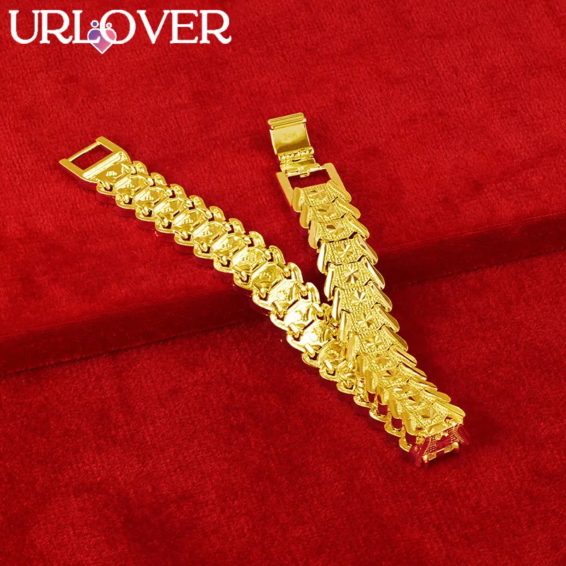 URLOVER 925 Sterling Silver 24K Gold Bracelet For Woman Watch Strap Chain Bracelets Lady Party Birthday Wedding Fashion Jewelry