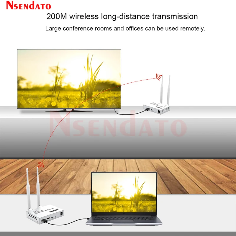 200M 4K 5.8G Wireless HDMI Transmitter Receiver Extender 1 TX-4 RX Wireless HDMI Video Extender Kit with IR For TV Box PC
