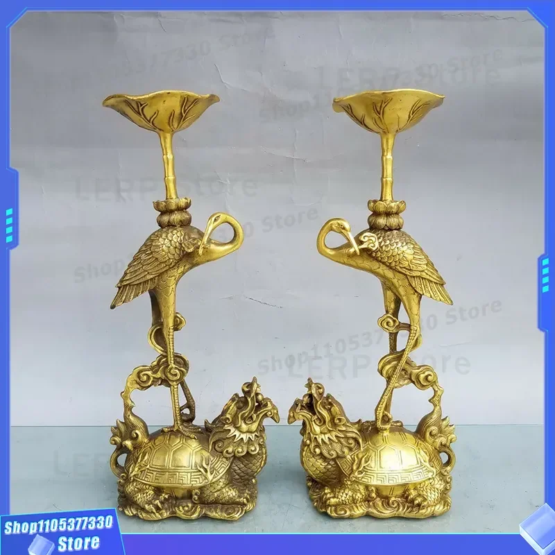 Vintage Brass Turtle Crane Statue Home Decor Ornament Dragon Turtle Candlestick Holder Craft Gift for Living Room Table