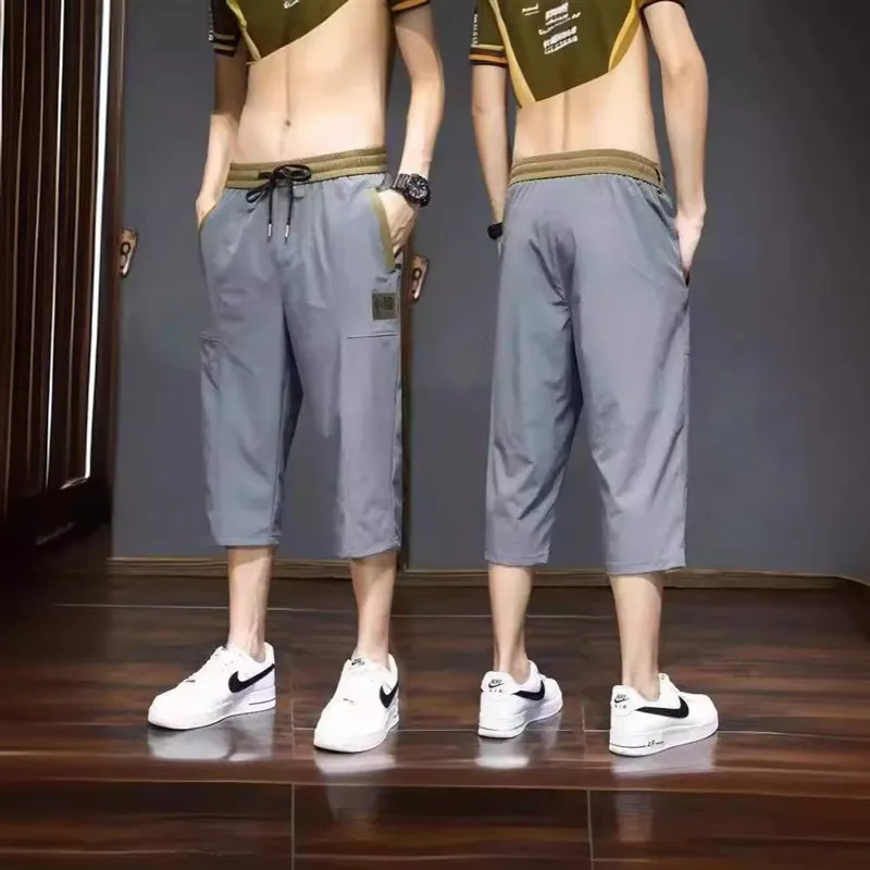 

Мужские повседневные брюки из вышитого ледяного шелка, ультратонкие, летние, свободного кроя, модные, быстросохнущие, спортивные, прямые, с высокой талией, унисекс