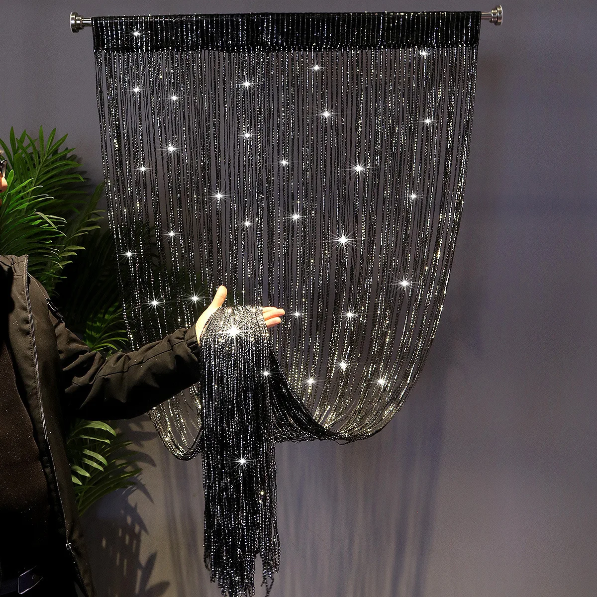 Sparkling Silver Tassel Thread Curtain S Curtain Wedding Props 1*2m Encrypted Silver Door Curtain Partition Finished Curtain