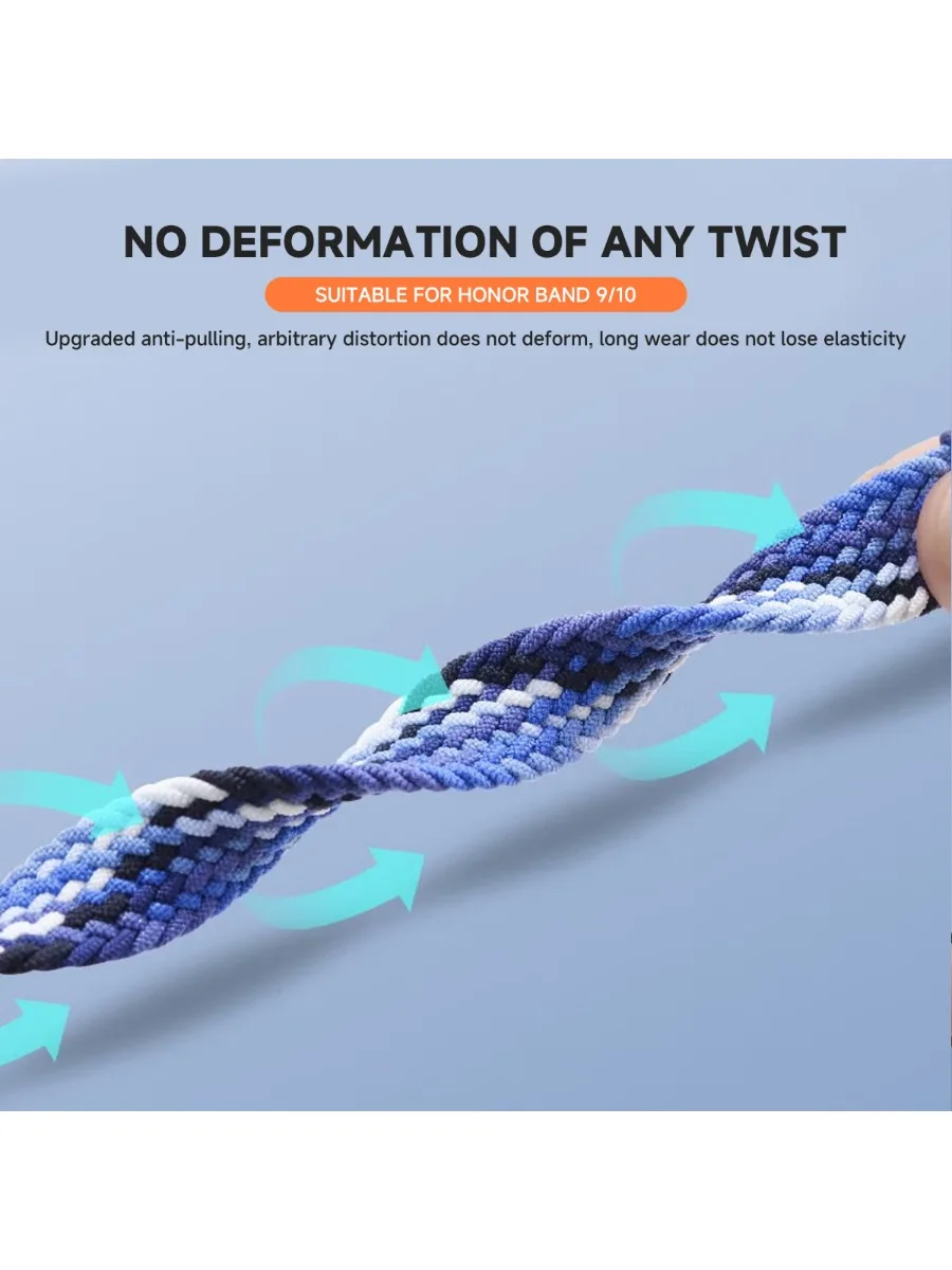 Elastisches Nylon Solo-Armband für Correa Honor Band 10 Gurt Gestricktes Gewebtes Geflochtenes Schlaufenarmband für Huawei Honor Band 9 Armband