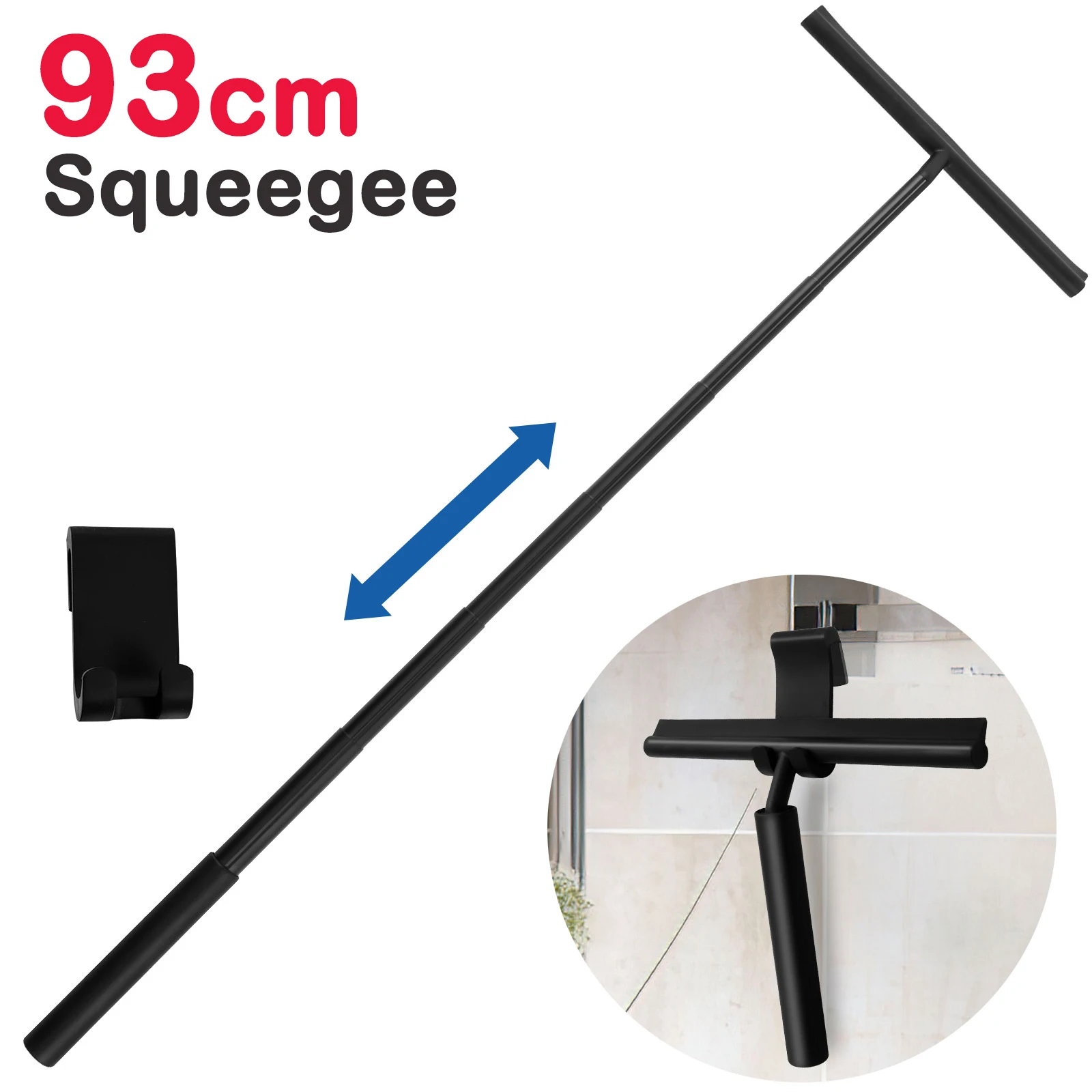 97cm Telescopic Shower Squeegee Stainless Steel Silicone Glass Door Clean Scraper with Hooks for Household Window Floor Cleaning