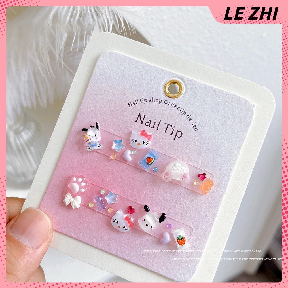 Kawaii Hawaiian Black Skin Hello Kitty Nail Accessories Maiden Heart Blinking Rhinestones Nail Supplies DIY Resin Material Pack