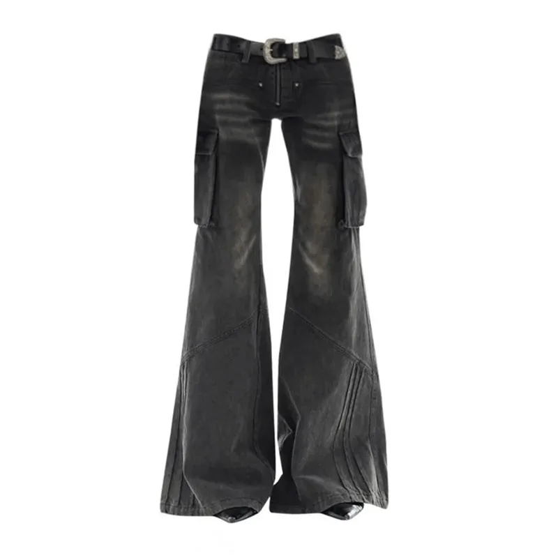 

Vintage Low Rise Micro Ragged Jeans High Street Wash Cargo Pants Women Y2K Trend Flared Horseshoe Pants Streetwear Clothes